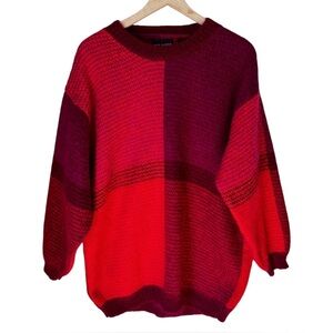 Vintage Women's Paul Harris Red Colorblock Chunky Knit Mohair Sweater Size Large